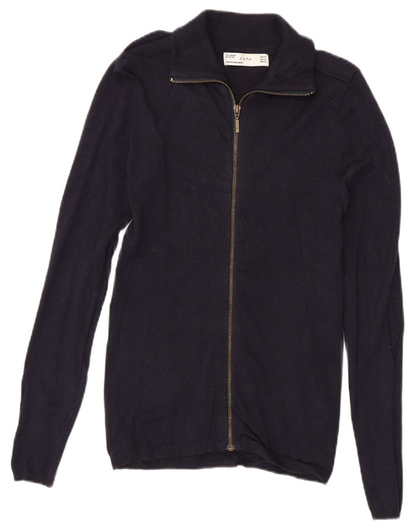 Zara Womens Zip Neck Jumper Sweater UK 12 Medium Navy Blue Viscose