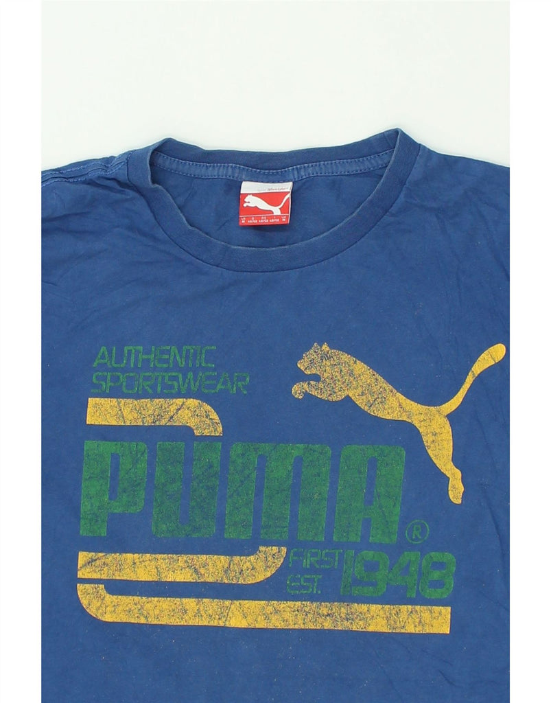 PUMA Mens Graphic T-Shirt Top Medium Blue Cotton | Vintage Puma | Thrift | Second-Hand Puma | Used Clothing | Messina Hembry 