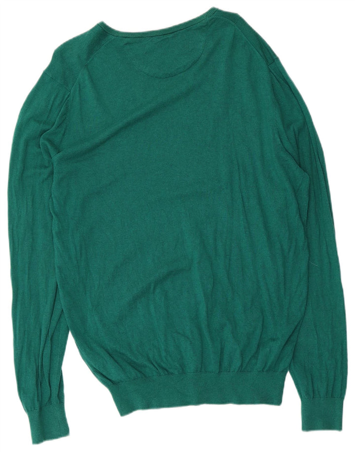 Massimo Dutti Mens V-Neck Jumper Sweater Large Green Cotton