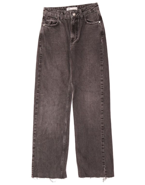 Zara Womens High Waist Wide Leg Jeans EU 34 2XS W24 L30 Black Cotton