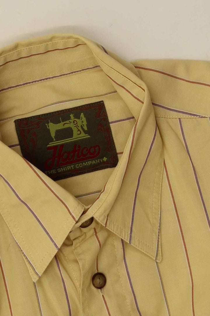 HATICO Mens Shirt Large Yellow Pinstripe