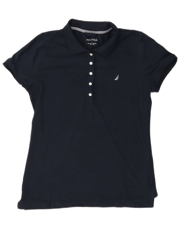 Nautica Womens Polo Shirt UK 16 Large Navy Blue Cotton