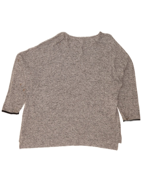 Zara Womens Oversized Top 3/4 Sleeve UK 16 Large Grey Flecked