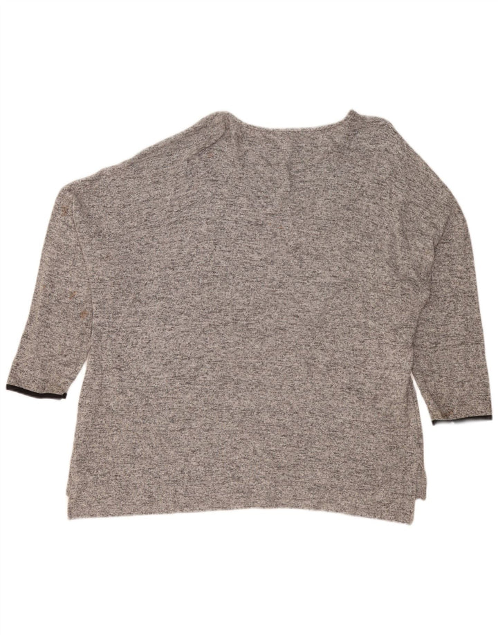 Zara Womens Oversized Top 3/4 Sleeve UK 16 Large Grey Flecked