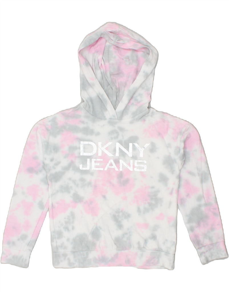 DKNY Girls Graphic Hoodie Jumper 8-9 Years Medium  Pink Tie Dye Cotton | Vintage Dkny | Thrift | Second-Hand Dkny | Used Clothing | Messina Hembry 