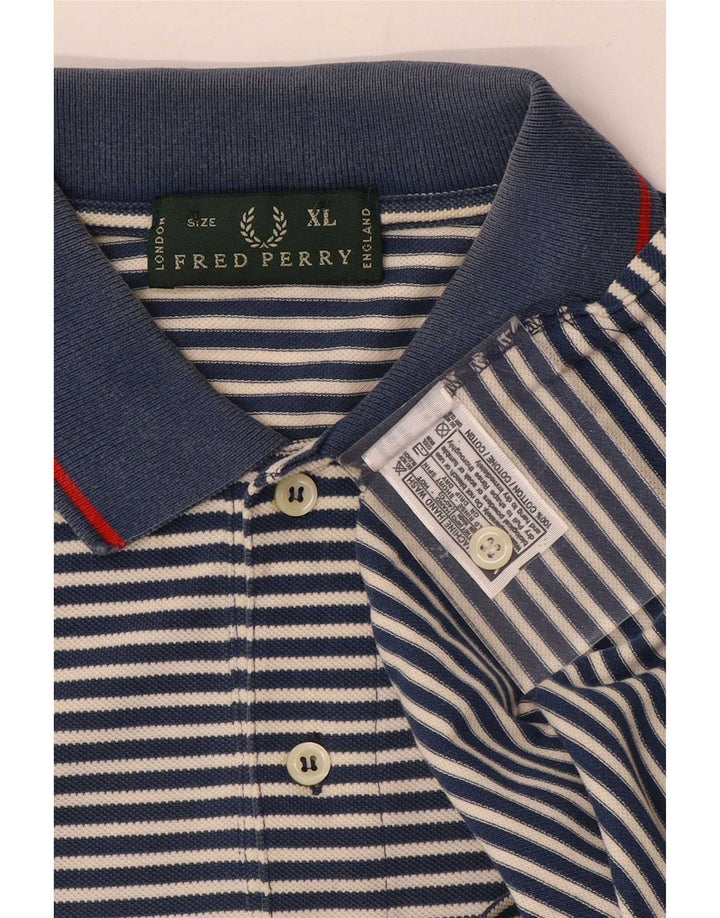 Fred Perry Mens Polo Shirt XL Navy Blue Striped Cotton