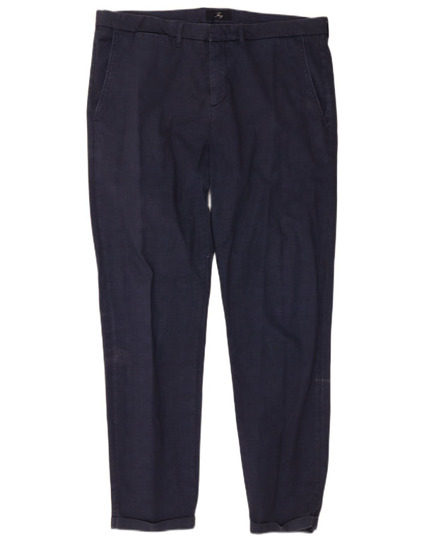 Fay Mens Slim Chino Trousers W38 L30 Navy Blue Check