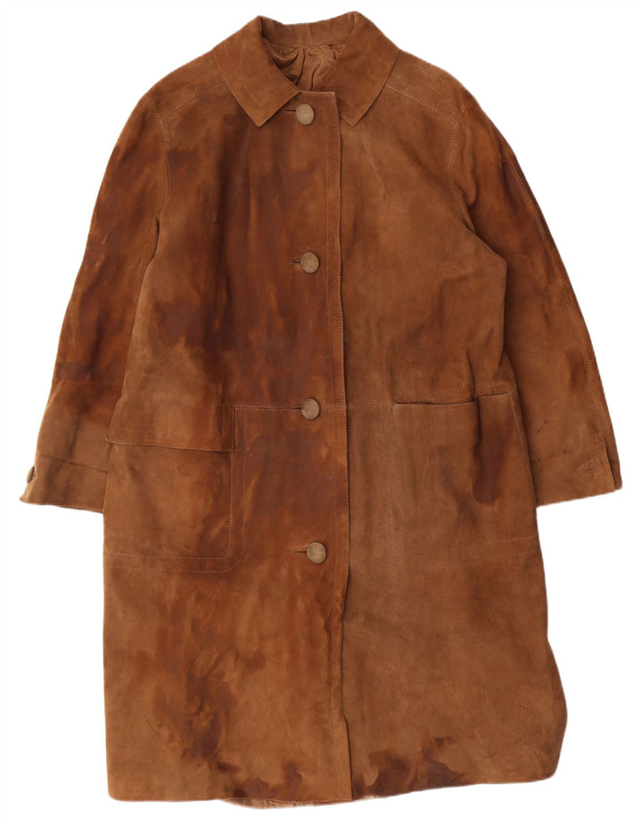 STRONG & FISHER LTD Womens Vintage Suede Overcoat UK 18 XL Brown Classic