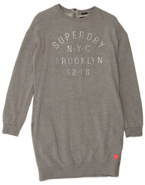 SUPERDRY Womens Oversized Graphic Sweatshirt Jumper Dress UK 10 Small Grey
