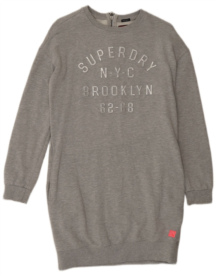 SUPERDRY Womens Oversized Graphic Sweatshirt Jumper Dress UK 10 Small Grey