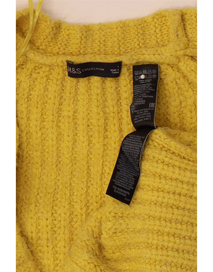 Marks & Spencer Womens Open Cardigan Sweater UK 16 Large Yellow Acrylic
