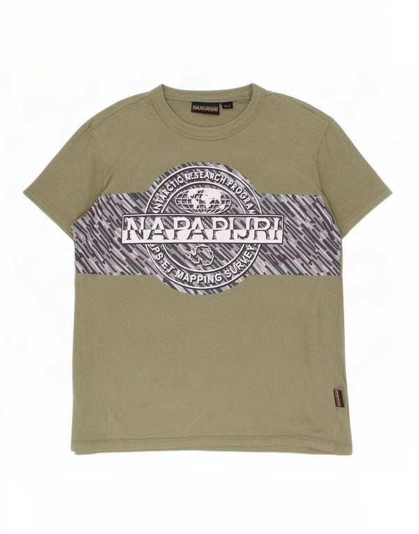Napapijri Boys Graphic T-Shirt Top 11-12 Years Green Cotton