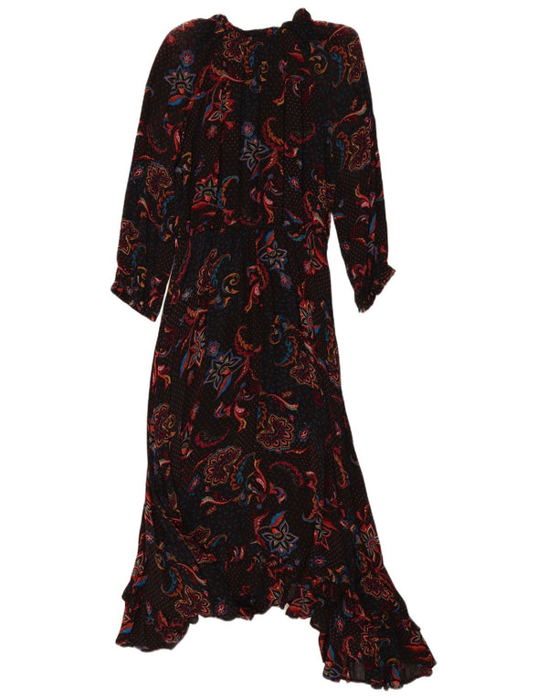 Monsoon Womens Long Sleeve Asymmetric Maxi Dress UK 14 Medium Black Paisley
