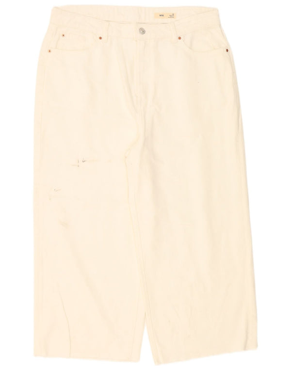 Marks & Spencer Womens Wide Leg Cropped Jeans UK 16 Large W36 L24 Off White