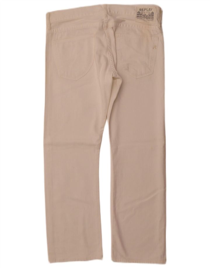 REPLAY Womens Straight Jeans  W33 L28 Off White Cotton