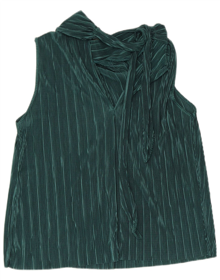 Zara Womens Sleeveless Blouse Top UK 14 Large Green Striped Polyester