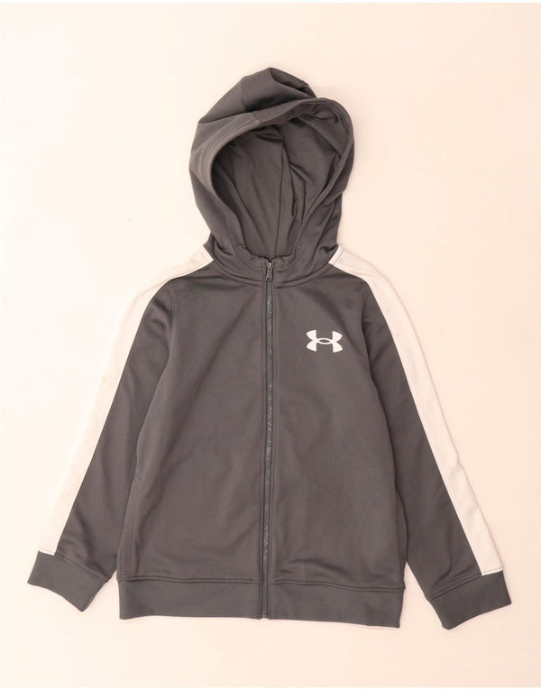 Under Armour Boys Zip Hoodie Sweater 7-8 Years Small Grey Colourblock