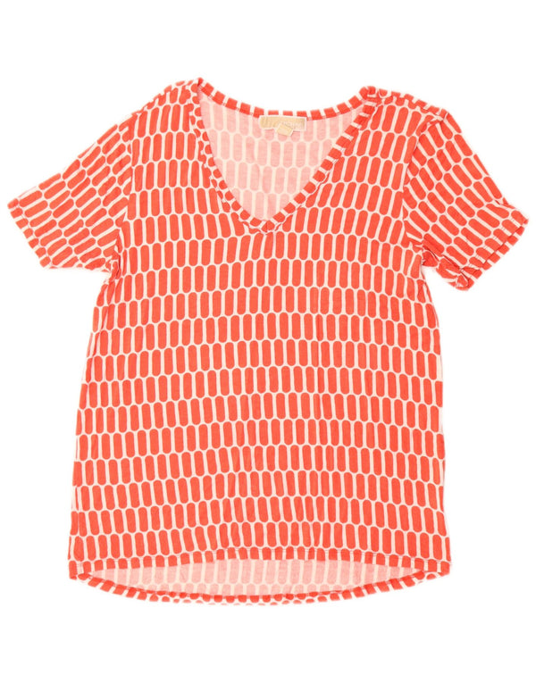 MICHAEL KORS Womens T-Shirt Top UK 10 Small Red Geometric Synthetic