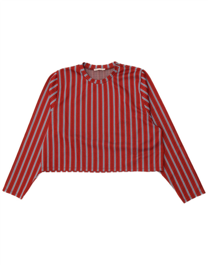 Zara Womens Crop Top Long Sleeve UK 14 Medium Red Striped