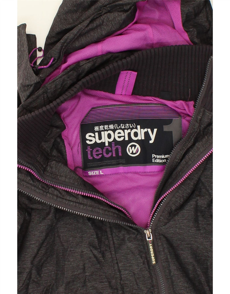 SUPERDRY Womens Hooded Windbreaker Jacket UK 16 Large Grey Polyester | Vintage Superdry | Thrift | Second-Hand Superdry | Used Clothing | Messina Hembry 