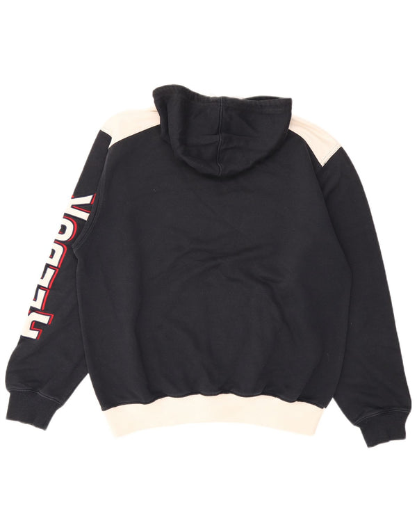 Reebok Mens Graphic Hoodie Jumper Large Navy Blue Colourblock Cotton