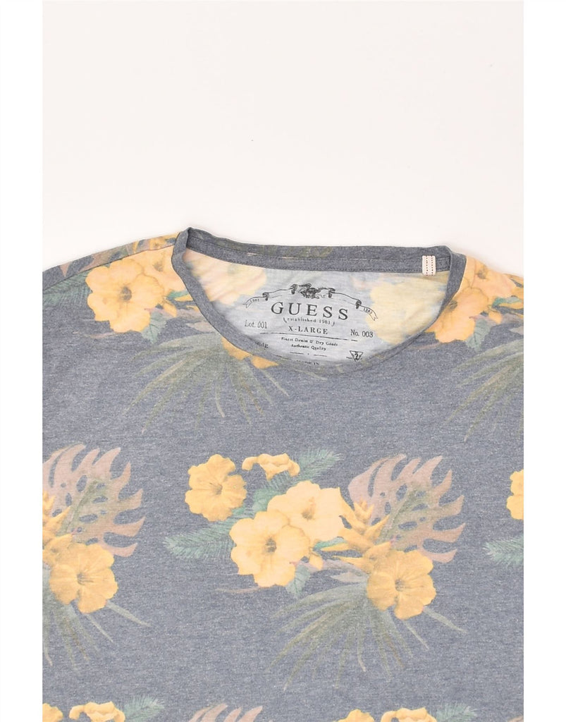 GUESS Mens Graphic T-Shirt Top XL Grey Floral Cotton Hawaiian | Vintage Guess | Thrift | Second-Hand Guess | Used Clothing | Messina Hembry 