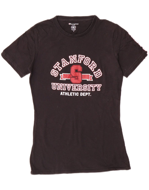 Champion Womens Graphic T-Shirt Top UK 10 Small Black Cotton