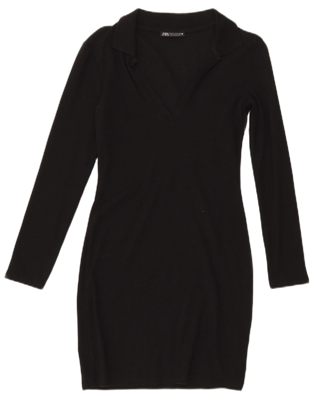 ZARA Womens Long Sleeve Polo Dress UK 12 Medium Black Cotton