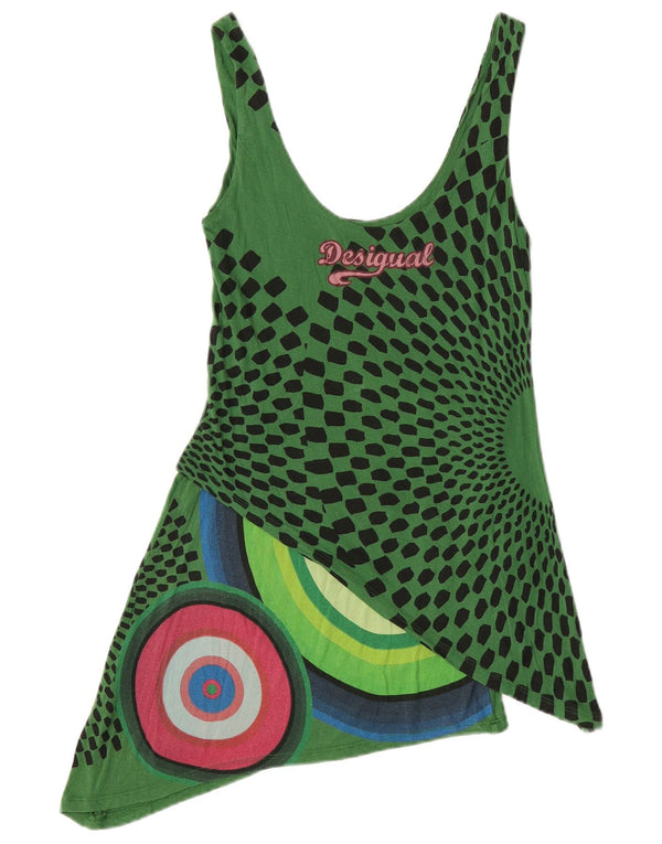 Desigual Womens Graphic Asymmetrical Dress UK 8 Small Green Geometric