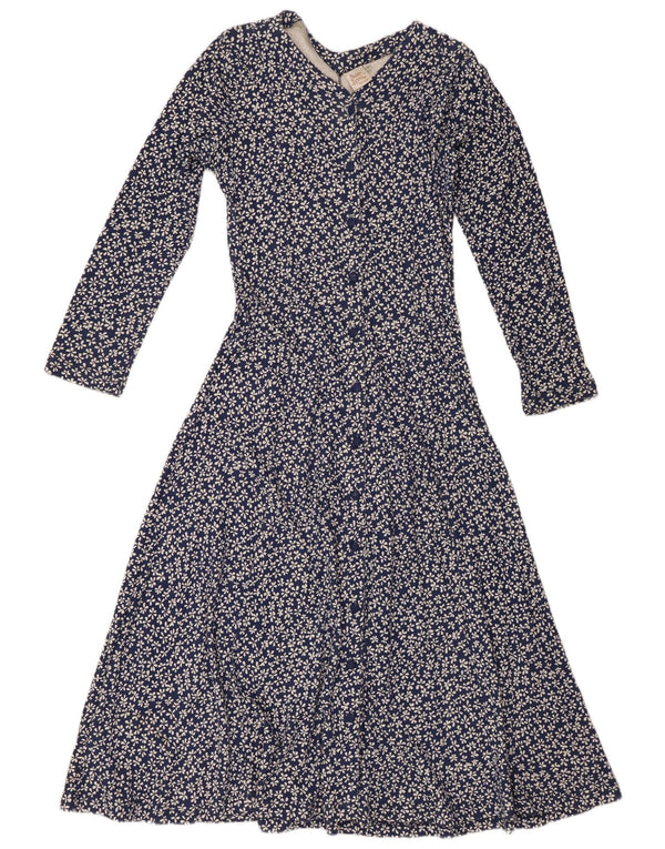 Michele Boyard Womens Long Sleeve Maxi Dress UK 14 Large Navy Blue Floral