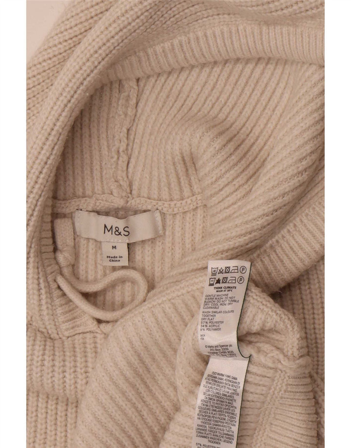 Marks & Spencer Womens Hooded Jumper Sweater UK 14 Medium Beige Polyester