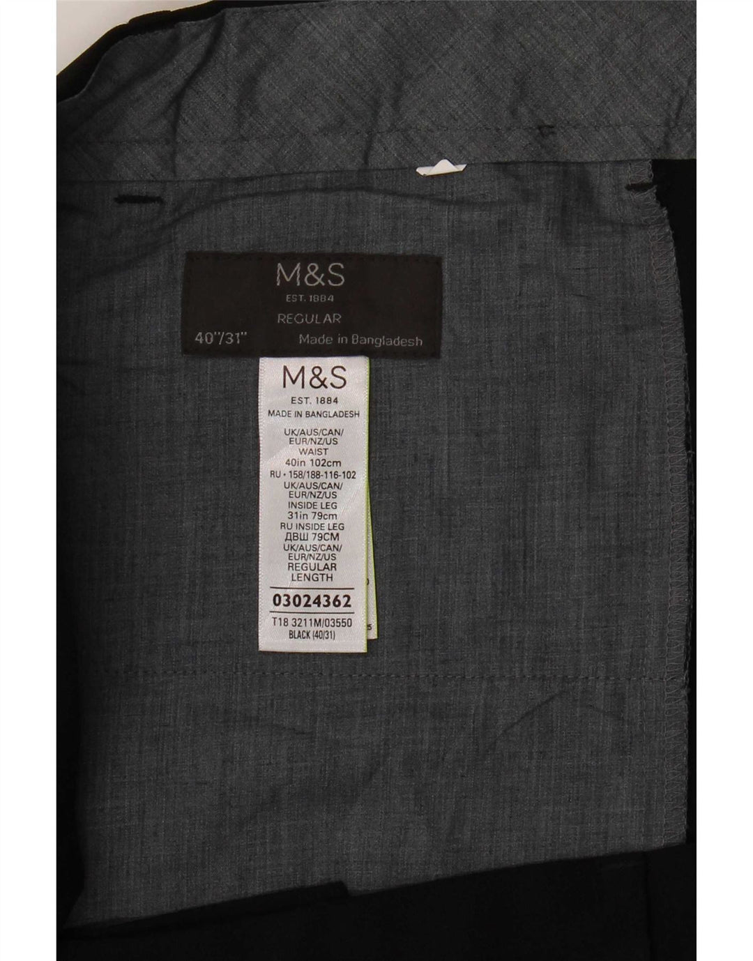 Marks & Spencer Mens Regular Fit Suit Trousers W40 L31 Black Polyester