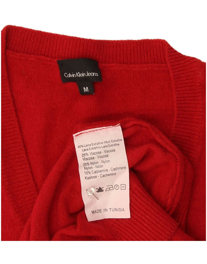 Calvin Klein Jeans Womens V-Neck Jumper Sweater UK 12 Medium Red Wool