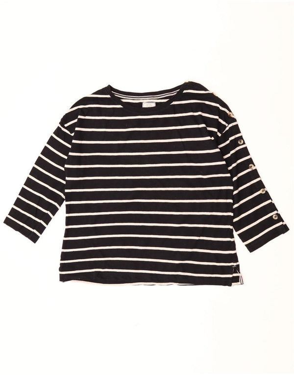 Fat Face Womens Top 3/4 Sleeve UK 12 Medium Black Striped Cotton
