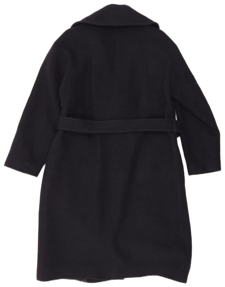 Zara Womens Double Breasted Coat UK 6 XS Navy Blue Wool