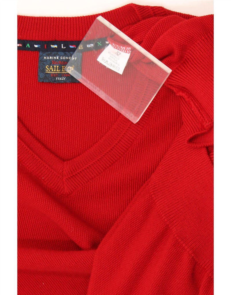 VINTAGE Mens V-Neck Jumper Sweater IT 52 Large Red Wool Vintage Vintage and Second-Hand Vintage from Messina Hembry 