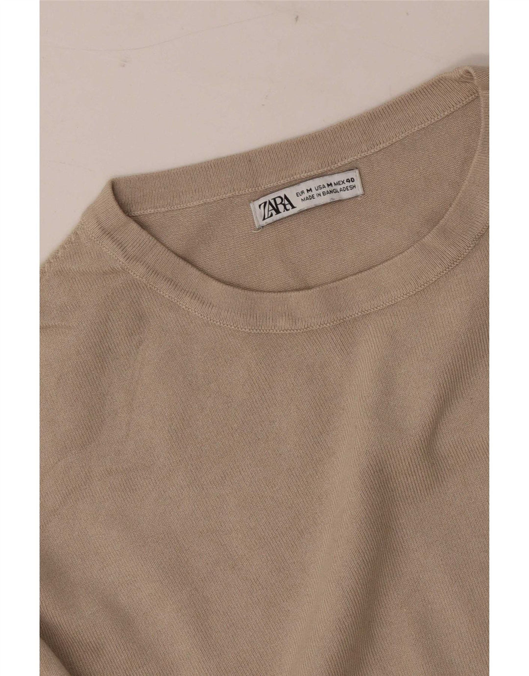 Zara Mens Crew Neck Jumper Sweater Medium Beige