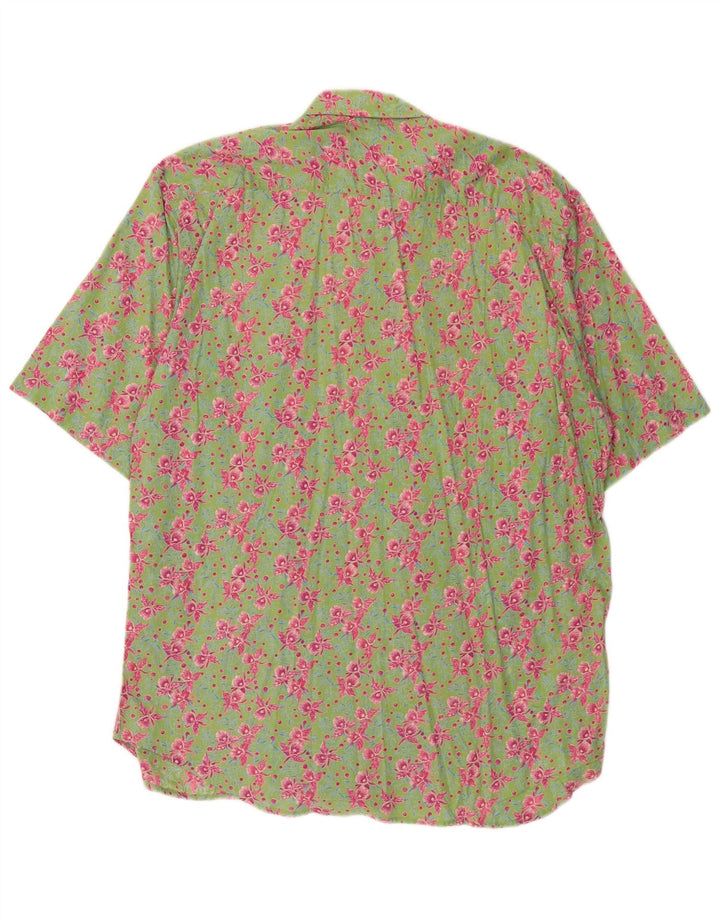 Vintage Mens Short Sleeve Shirt Medium Green Floral Cotton