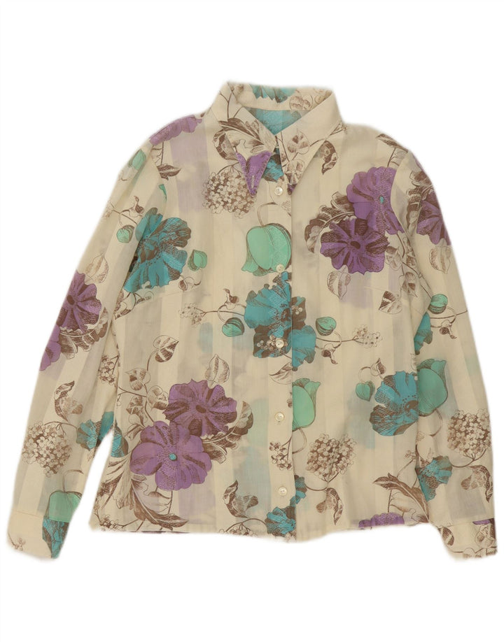 Vintage Womens See Through Shirt Blouse UK 10 Small Multicoloured Floral