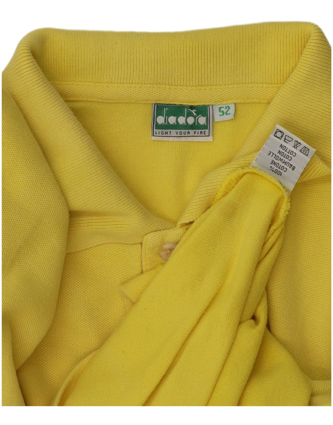 DIADORA Mens Polo Shirt IT 52 Large Yellow Cotton
