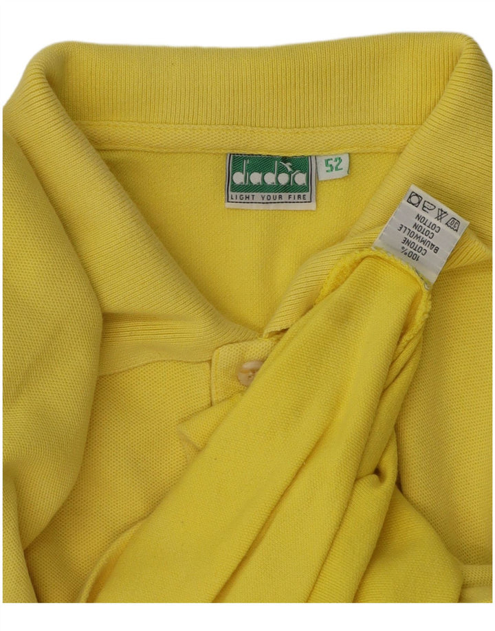 DIADORA Mens Polo Shirt IT 52 Large Yellow Cotton