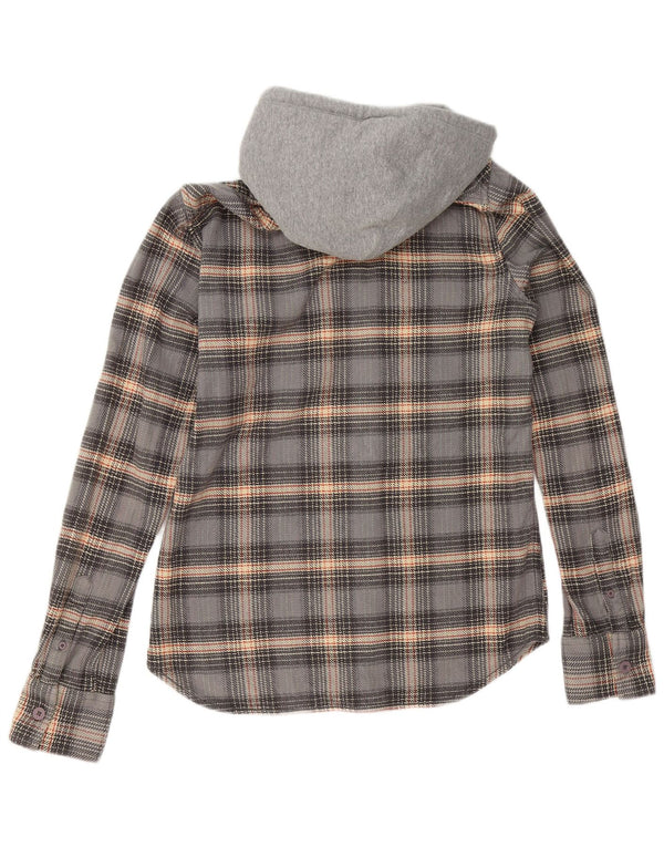 Superdry Mens Hooded Flannel Shirt Medium Grey Check Cotton