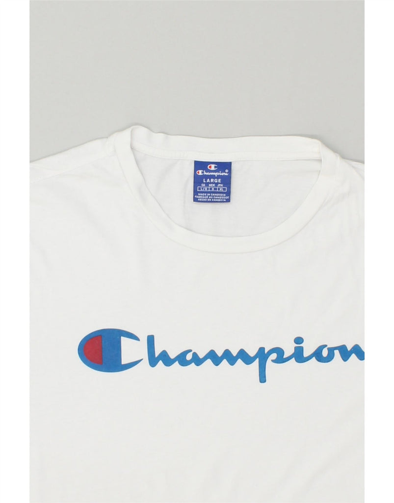 CHAMPION Mens Graphic T-Shirt Top Large White Cotton | Vintage Champion | Thrift | Second-Hand Champion | Used Clothing | Messina Hembry 