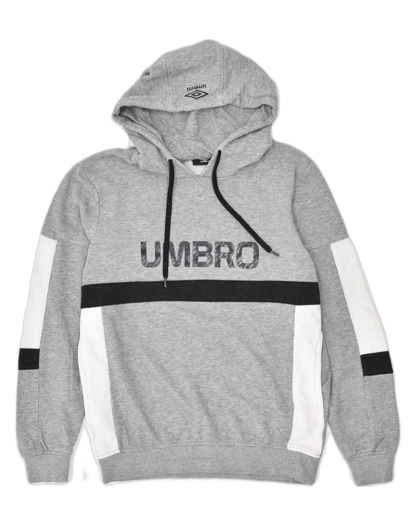 UMBRO Mens Graphic Hoodie Jumper Small Grey Colourblock Cotton | Vintage | Thrift | Second-Hand | Used Clothing | Messina Hembry 