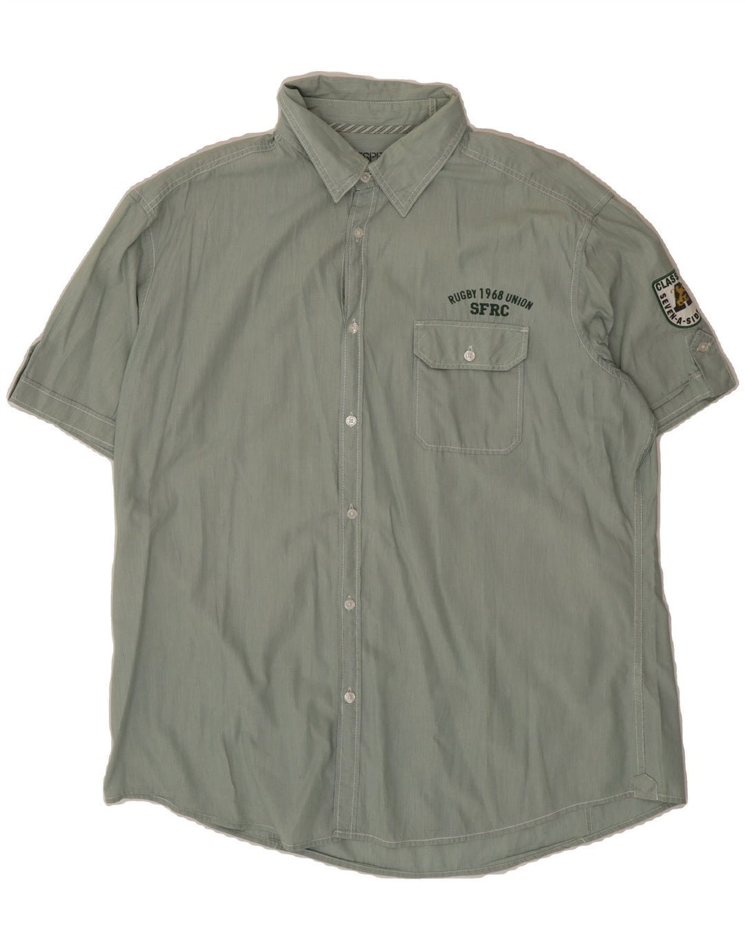 ESPRIT Mens Short Sleeve Shirt 2XL Green Pinstripe Cotton Vintage Esprit and Second-Hand Esprit from Messina Hembry 