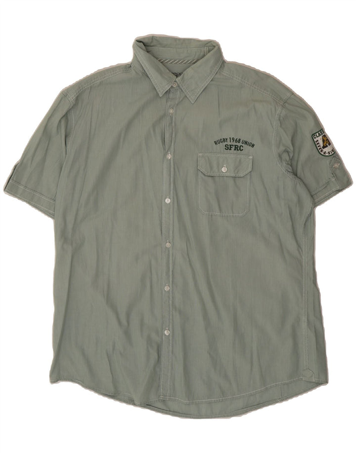 ESPRIT Mens Short Sleeve Shirt 2XL Green Pinstripe Cotton Vintage Esprit and Second-Hand Esprit from Messina Hembry 