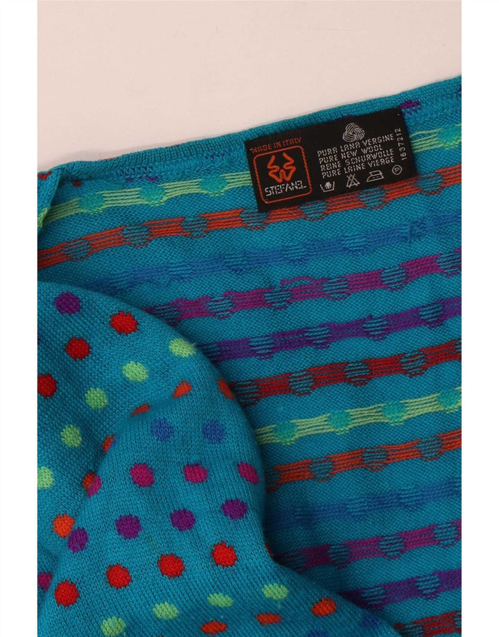 Stefanel Womens Front Tie Cardigan Sweater UK 16 Large Blue Polka Dot Wool