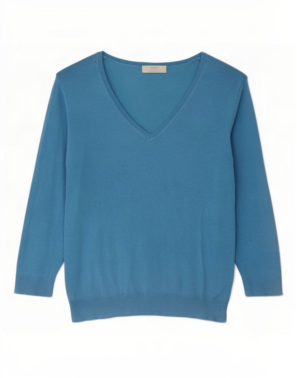 Marks & Spencer Womens Oversized V-Neck Jumper Sweater UK 12 Medium Blue