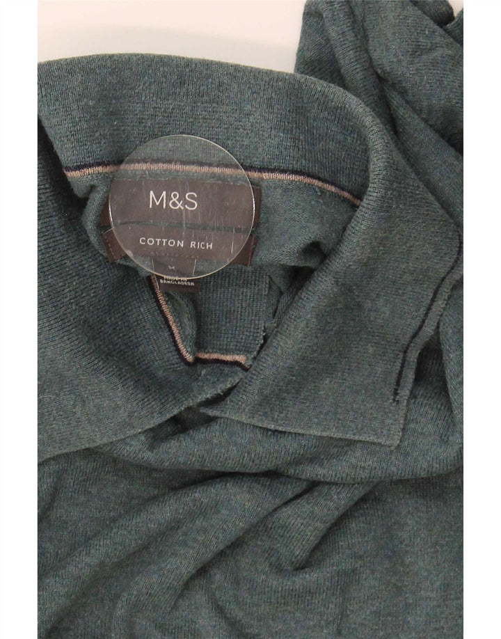Marks & Spencer Mens Polo Neck Jumper Sweater Medium Green Cotton