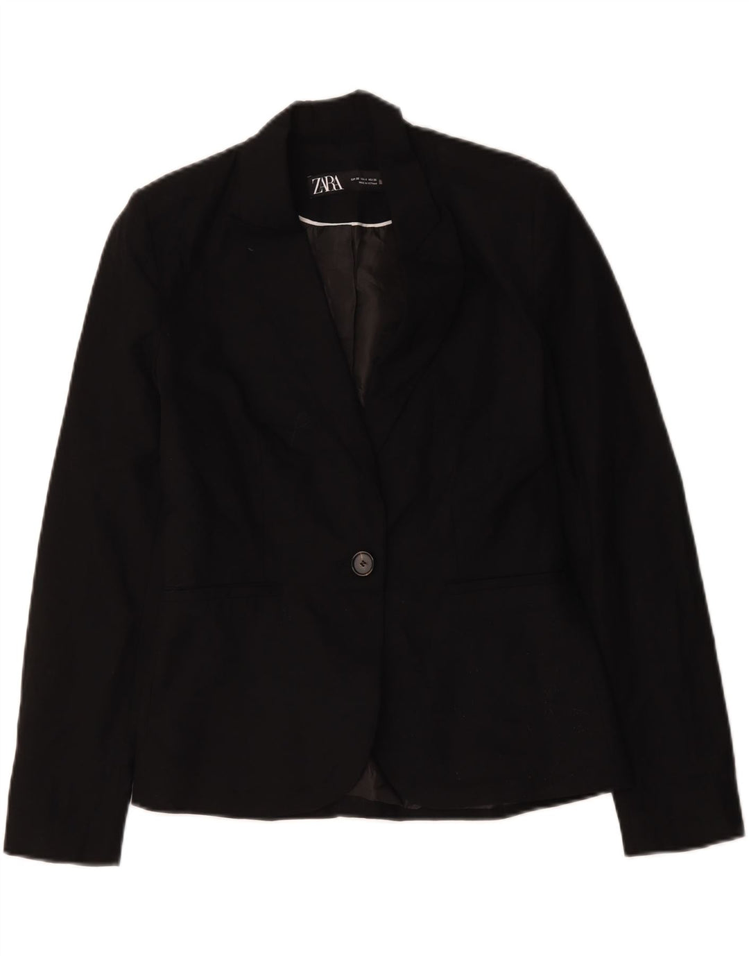 Zara Womens 1 Button Blazer Jacket UK 36 Small Black Polyester